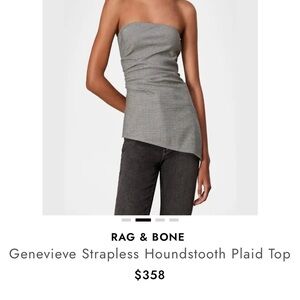 Rag & Bone Black and White Strapless Houndstooth Top